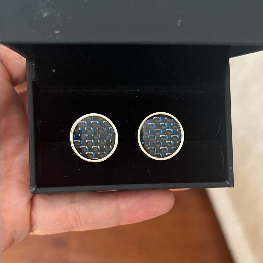 Silver and Blue Round Cufflinks